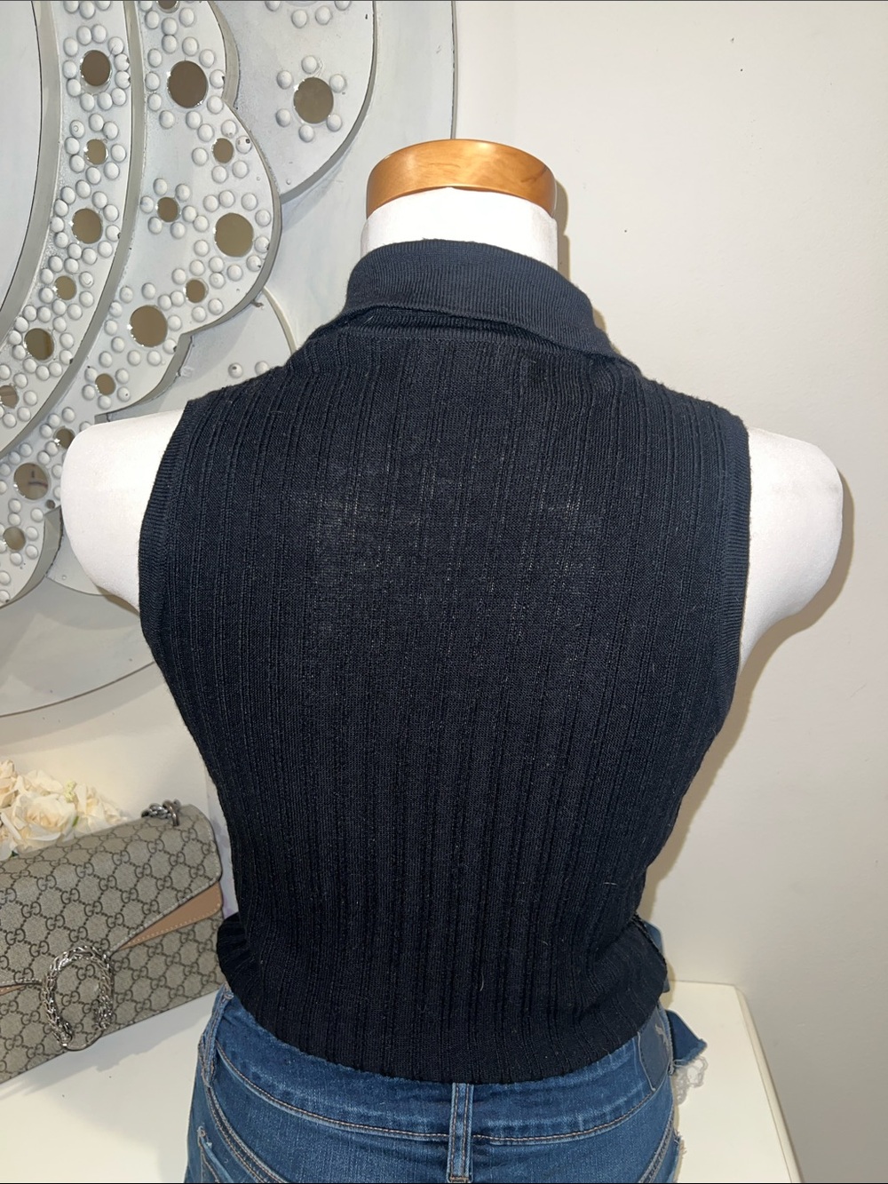 Banana Republic Black Beaded Knit Sleeveless Polo Top - Picture 4 of 7